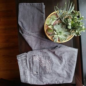 SOLD Elle Embroidered Grey Straight Leg Jean